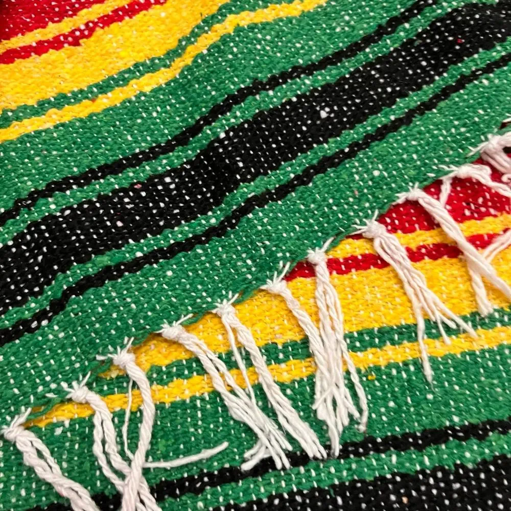 Artesanias Mickey Blanket Red Yellow Green Black Fringe Mexico